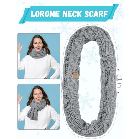 Women Light Gray Knit Beanie Hat, Gloves, Scarf & Ear Warmer Set - Winter - Picture 4 of 7